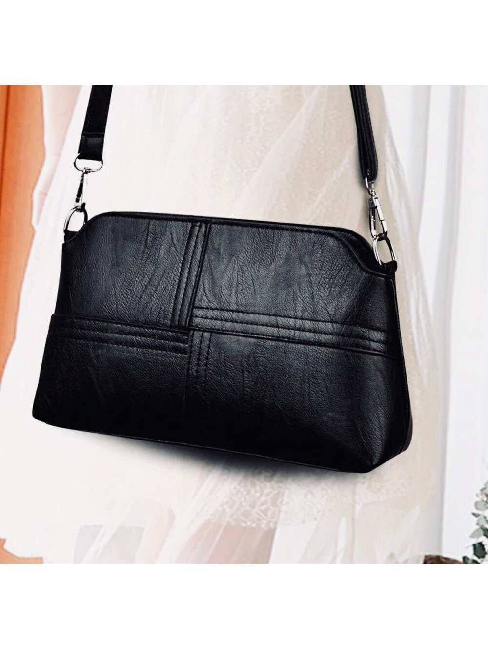 New - Trendy - Faux Leather - Urban Style Crossbody /Shoulder Bag - Black